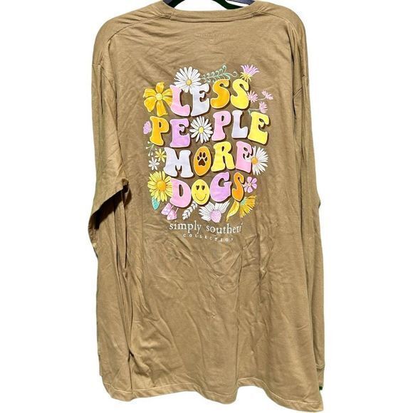 Simply Southern Tops - NWT Simply Southern “Less People More Dogs” Long Sleeve Tshirt Tulepo Honey XXL